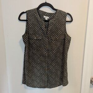 Green and white polka dot sleeveless blouse, size S